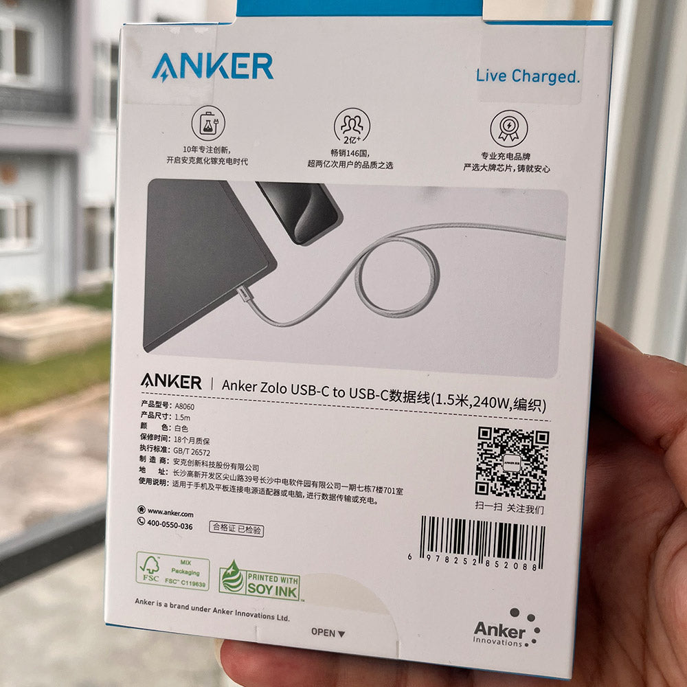 Anker Zolo Data Cables 1.5M 240w C to C - product image 3