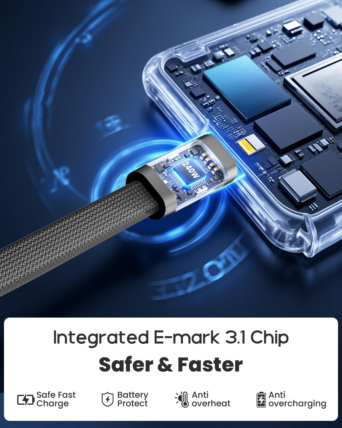 240W USB-C to USB-C cable with built-in phone stand – product image