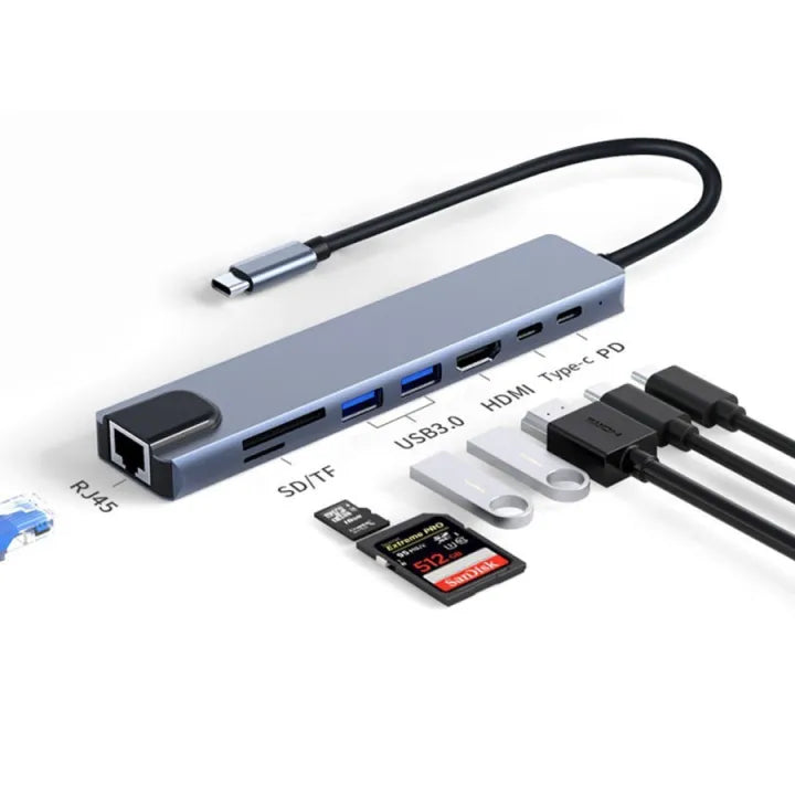 8-in-1 USB-C hub with HDMI SD and Gigabit Ethernet – product image
