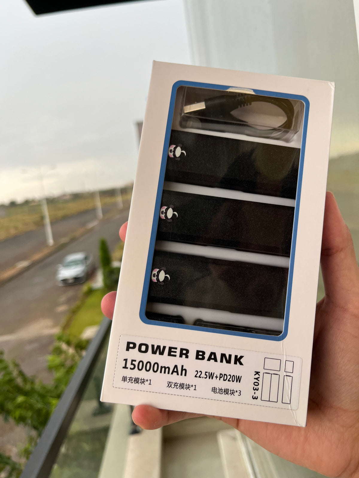15000mAh 22.5W PD20W power bank with built-in Lightning cable – KY03-3 – product image