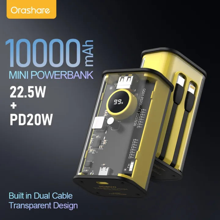 Orashare OT10CL Powerbank Built-in Cable 10000mAh Digital Display Transparent Mini - product image 6